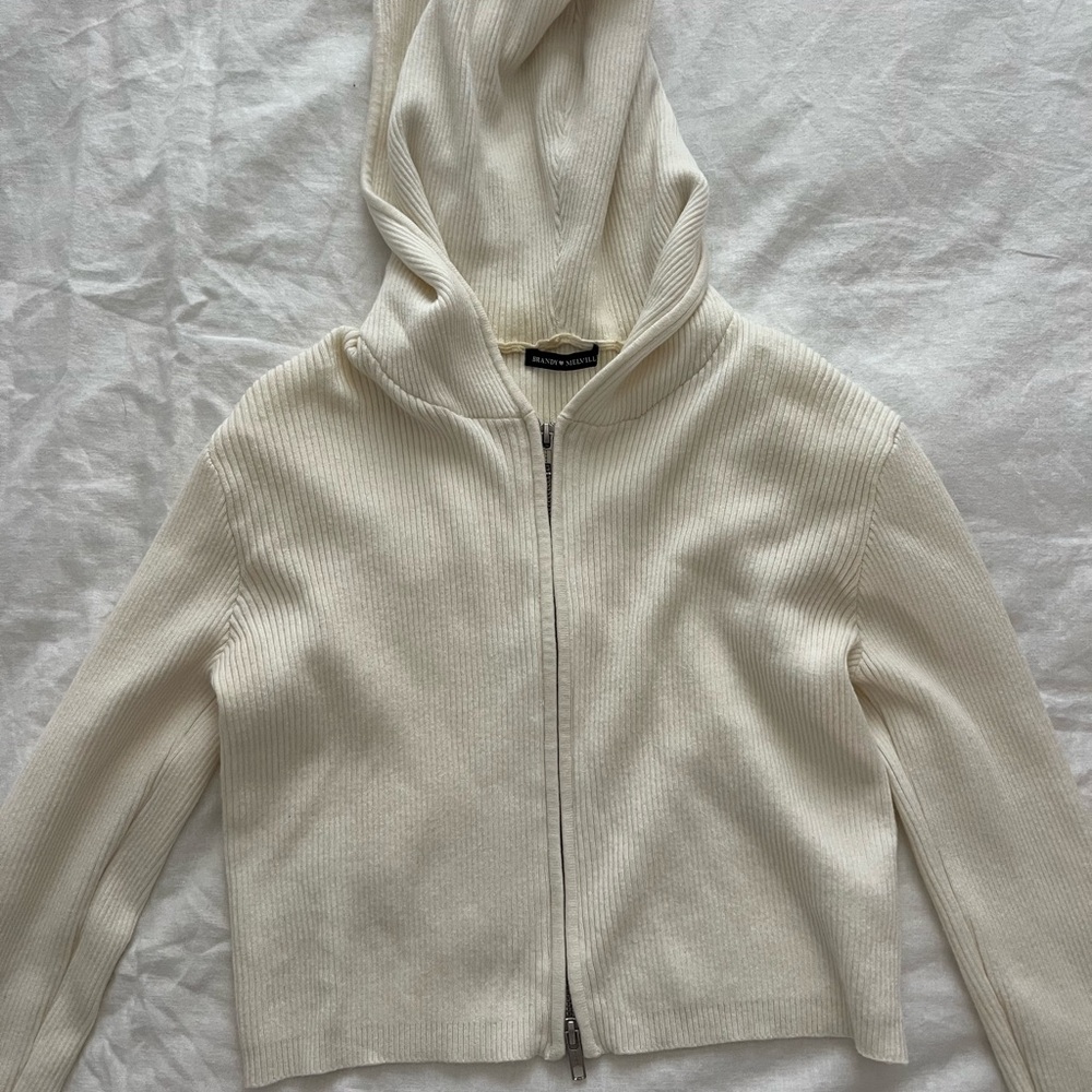 Brandy Melville Cream Ribbed Zip-Up Cardigan - Picture 2 of 2